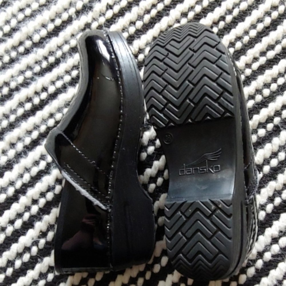Dansko Black Patent Leather Clogs Size 38
